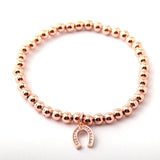 Copper Beads Horse Hoof Charm Bracelet with CZ, 5mm Round, Bangles