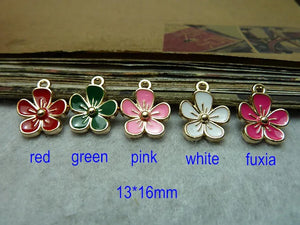 60 Flower Charms Pendant 13*16mm MIXED COLORS Red/Green/Pink/Fuchsia
