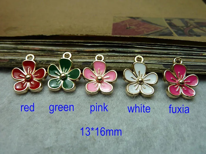 60 Flower Charms Pendant 13*16mm MIXED COLORS Red/Green/Pink/Fuchsia