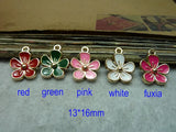 60 Flower Charms Pendant 13*16mm MIXED COLORS Red/Green/Pink/Fuchsia
