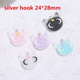 60Pcs Moon Cat Resin Charms Necklace Pendant Keychain Diy Making