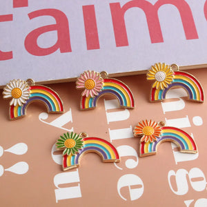 60pcs Daisy Flower Rainbow Alloy Colorful Necklace Pendants Tone Plated Charms