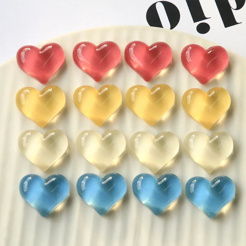 60pcs Flatback Jelly Resin Heart Cabochons Ornament DIY Material
