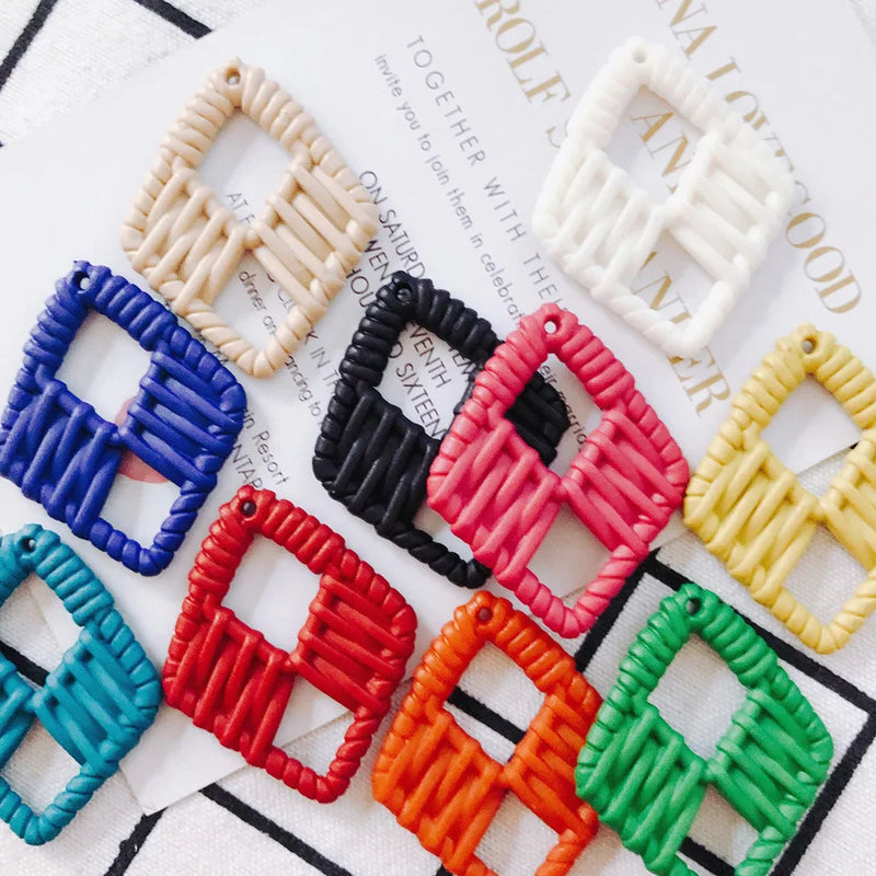 60pcs Colorful Geometry Bicone Shape Rattan Woven Resin Jewelry Charms