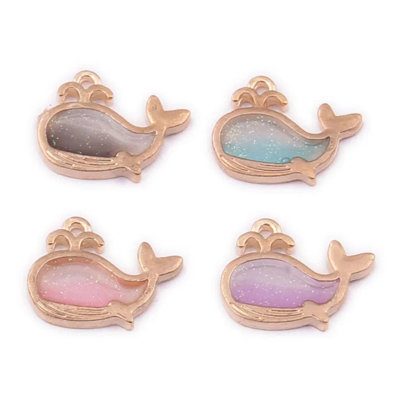 60pcs Glitter Double Colors Enamel Alloy Charms Animal Whale Fish Metal Ornament