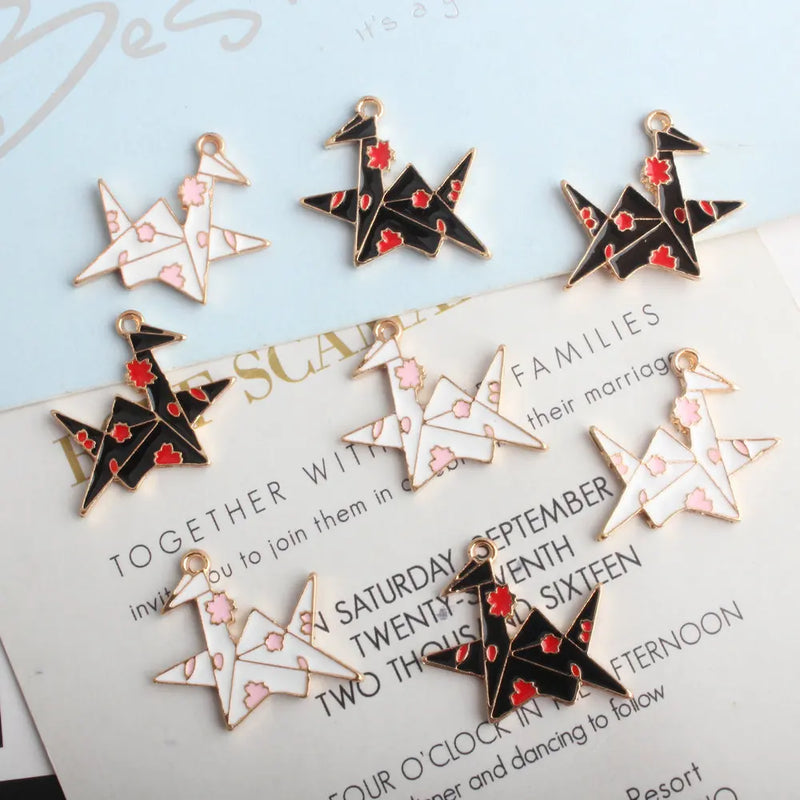 60pcs Oil Drop Diy Jewelry Accessories Enamel Paper Crane Charms