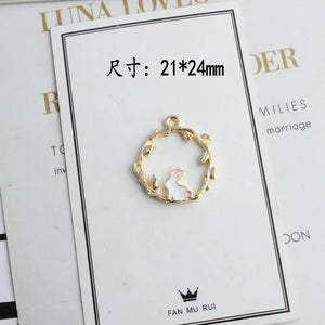 60pcs Floral Circle Earring Pendants Hollow Out Rabbit Carrot Fruit Pendant