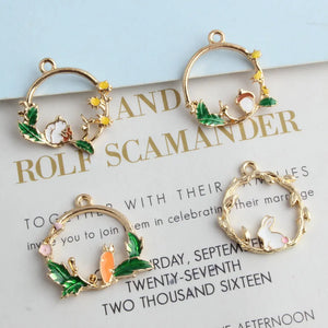 60pcs Floral Circle Earring Pendants Hollow Out Rabbit Carrot Fruit Pendant