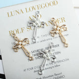 60pcs 22*41MM Pearl Rhinestone Cross Shape Pendant Charms