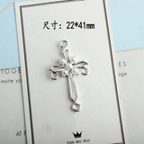 60pcs 22*41MM Pearl Rhinestone Cross Shape Pendant Charms