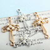 60pcs 22*41MM Pearl Rhinestone Cross Shape Pendant Charms