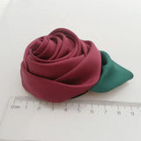 6cm Satin Rosettes With Leaf Fabric Flowers Corsage Hair Accessories