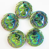6pcs 25x5mm Rainbow Hematite Lion's Head Pendant Jewelry Beads