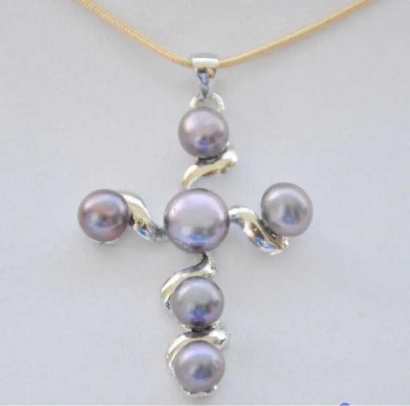 7-8MM Freshwater Pearl Cross Pendant Chain