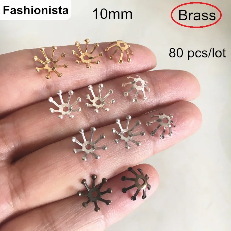 80 pcs Brass 10mm Blossom Core Bead Caps - DIY Craft Findings