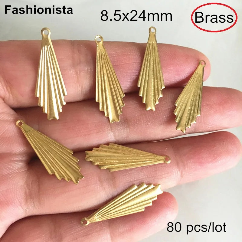 80 pcs Raw Brass Fan Charms 8.5*24mm Brass Stamping DIY Jewelry & Crafts