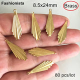 80 pcs Raw Brass Fan Charms 8.5*24mm Brass Stamping DIY Jewelry & Crafts