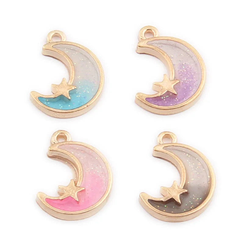80pcs 14*18MM Enamel Alloy Star Moon Earring Charms Bling Floating Pendants