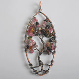 Wire Wrap Tree of life Multi-color Tourmaline Copper Pendant
