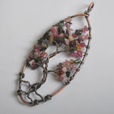 Wire Wrap Tree of life Multi-color Tourmaline Copper Pendant