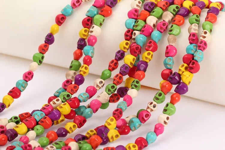 200 Pcs 8mm 10mm Colorful Skull Howlite Beads Charms Spacer Loose Stone Beads