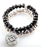 8mm Semi Precious Stone and Crystal Glass Beads Bracelet with Cross Charm