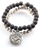 8mm Semi Precious Stone and Crystal Glass Beads Bracelet with Cross Charm