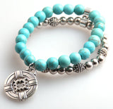 8mm Semi Precious Stone and Crystal Glass Beads Bracelet with Cross Charm