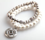 8mm Semi Precious Stone and Crystal Glass Beads Bracelet with Cross Charm