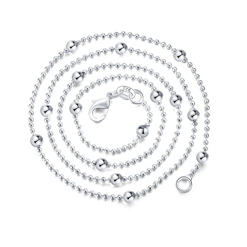 925 Silver Bead Chain Necklace 16-24 Inches Women Charm Jewelry