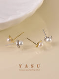 925 Silver Plated Pearl Stud Earrings Natural Freshwater Jewelry
