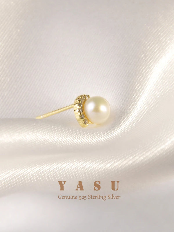 925 Silver Plated Pearl Stud Earrings Natural Freshwater Jewelry