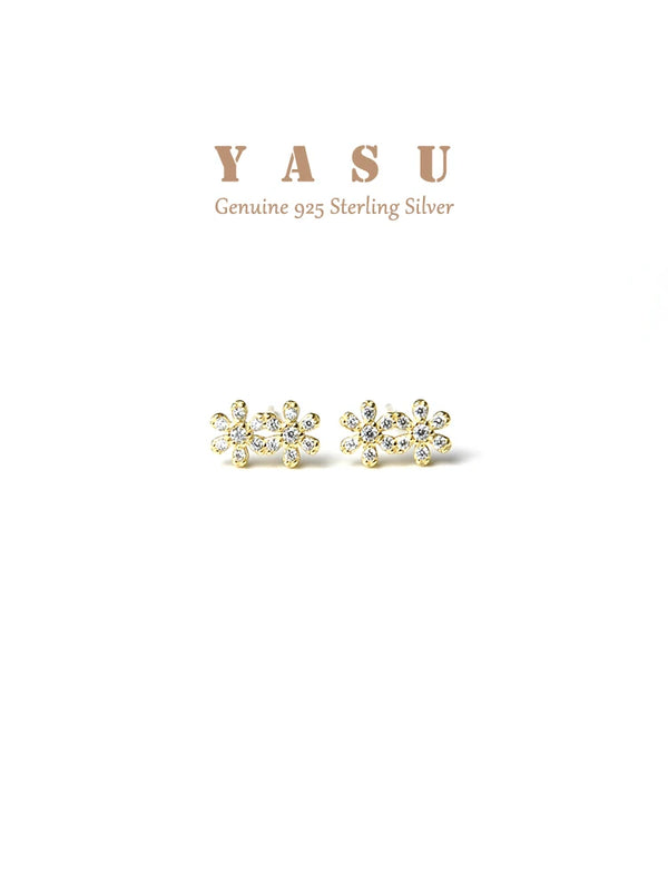 925 Silver Diamond Flower Stud Earrings Birthday Gift
