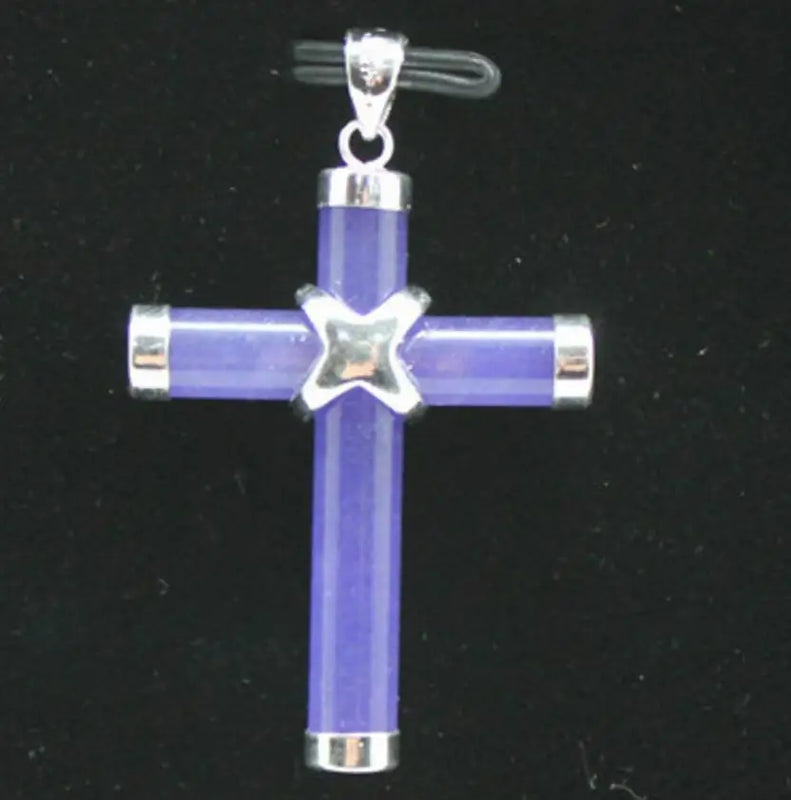 925 Silver Purple Jade Cross Pendant