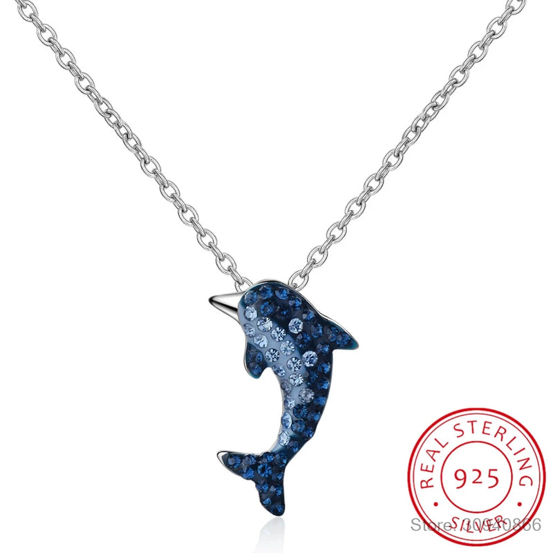 925 Silver Rhinestone Dolphin Necklace Jewelry Collar