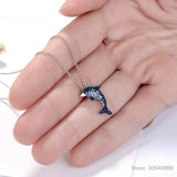 925 Silver Rhinestone Dolphin Necklace Jewelry Collar