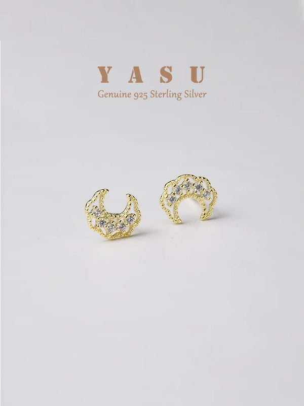 925 Silver French Glossy Moon Earrings 18k Plating