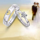 Adjustable Heart-Shaped Crystal Couple Ring Silver Plated Proposal Jewelry
