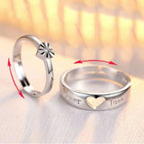 Adjustable Heart-Shaped Crystal Couple Ring Silver Plated Proposal Jewelry