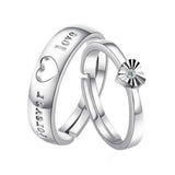 Adjustable Heart-Shaped Crystal Couple Ring Silver Plated Proposal Jewelry
