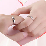 Adjustable Heart-Shaped Crystal Couple Ring Silver Plated Proposal Jewelry