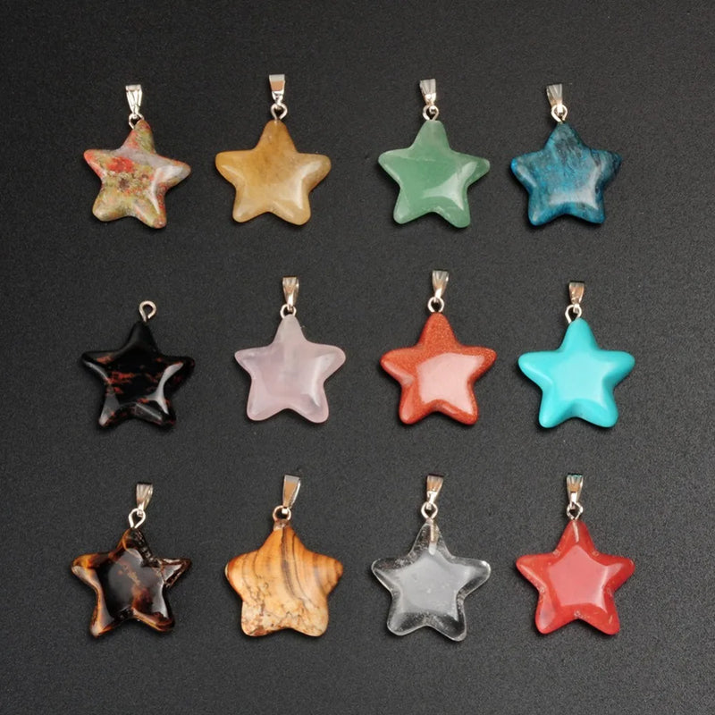 Five Point Star Crystal Carving Stone Pendant