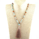 Artisan Jewelry Knotted Long Halsband Amazonite Stones Tassel Necklace