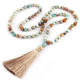 Artisan Jewelry Knotted Long Halsband Amazonite Stones Tassel Necklace
