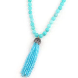 Artisan Jewelry Long Knot Stones Bead Tassel Necklaces