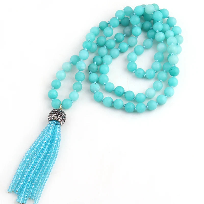 Artisan Jewelry Long Knot Stones Bead Tassel Necklaces