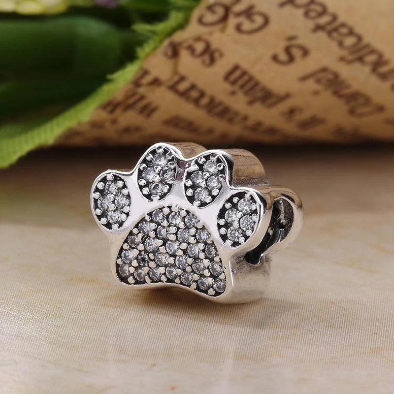 925 Sterling Silver Dog Paw Print Charms for Bracelet DIY Jewelry S925 Beads