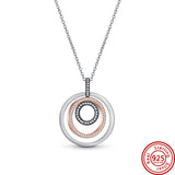 925 Silver Two-Tone Circles Pendant Necklace For Women