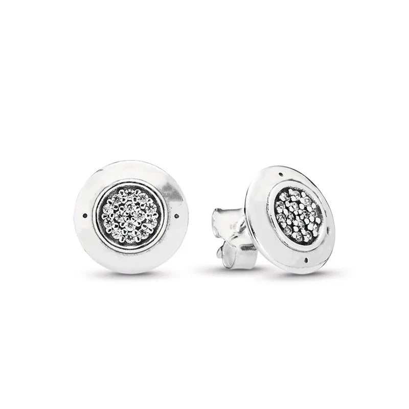 925 Silver Circle Stud Earrings CZ Crystal Women DIY Jewelry