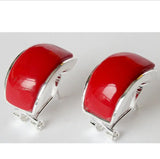 925 Silver Red Coral Stud Earrings 13x20mm
